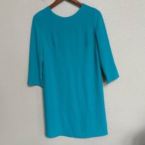 Felicity & Coco Turquoise Textured Shift Dress 3/4 Sleeve XS Dressy Knee-Length